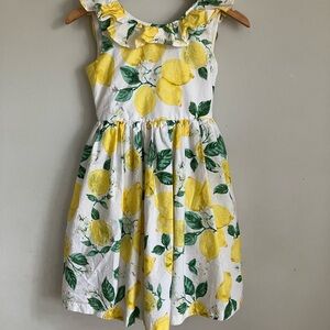Bonnie Jean White Dress with Lemon and Green Leaf Print